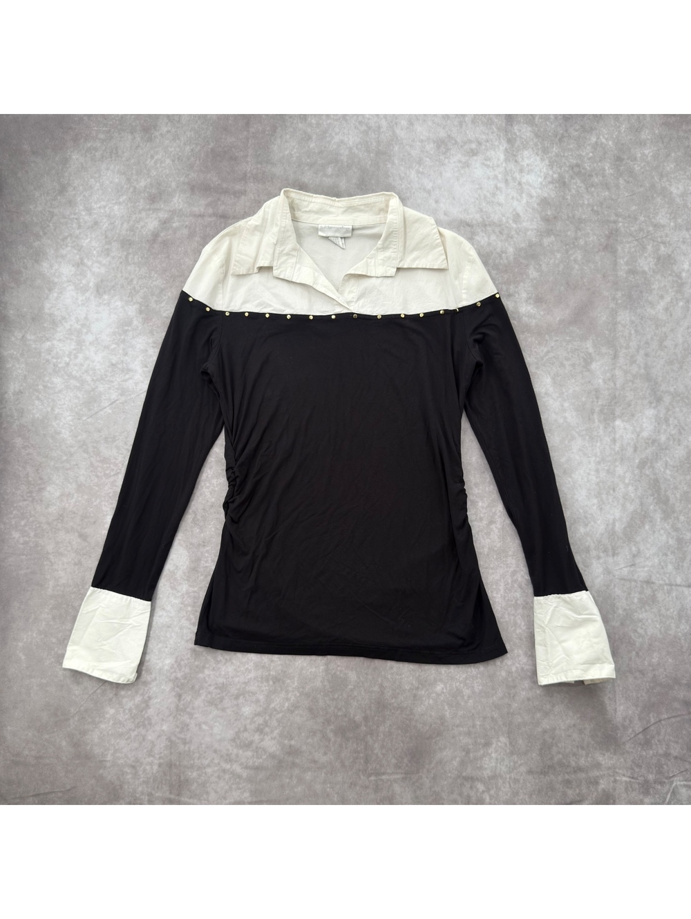 Soft Surroundings Rayon Black and White Colorblock Studded Long Sleeve Top M